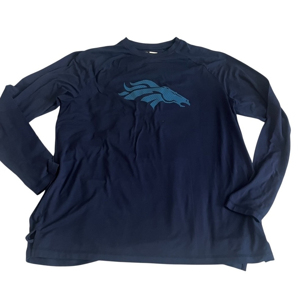 Mens NFL Denver Broncos Long Sleeve Athletic Shirt XXL Navy Blue Team Gear
